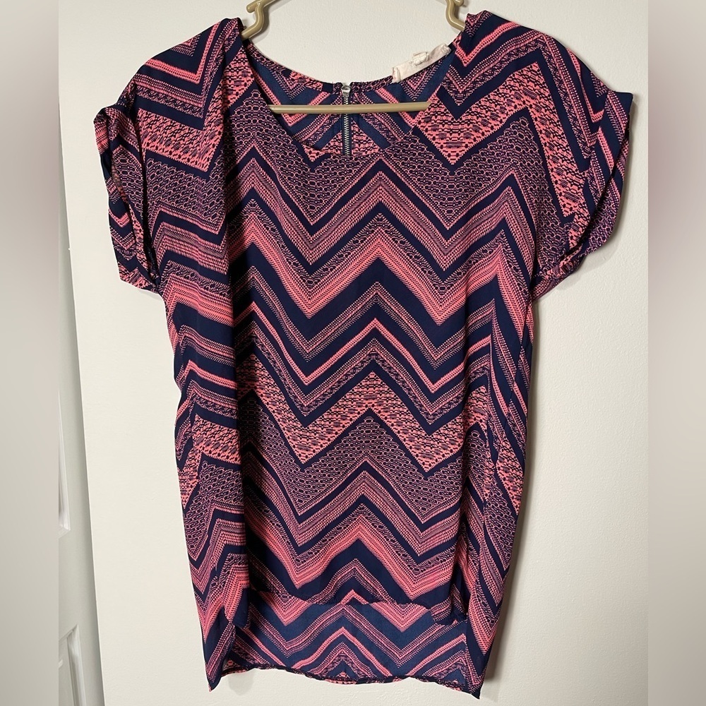 Pink Republic Short Sleeve Chevron Blouse
